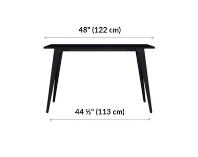 Essential Desk 48x24 Four Leg desktop is 48 inches wide. Space between legs is 44 and a half inches wide