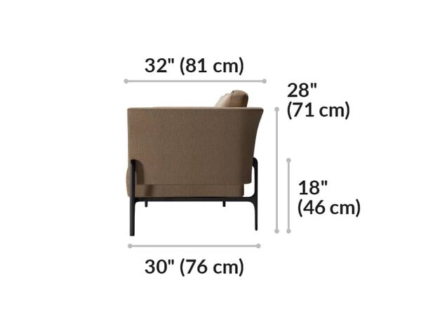 contemporary three seat sofa is 32 inches deep and 28 inches tall