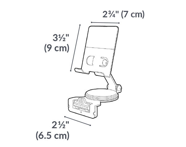 tech track phone stand is two and three quarters of an inch wide