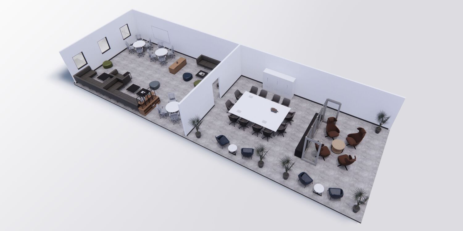 overhead view of an open office 