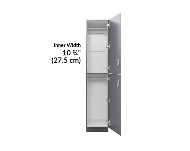 two tier locker is 10 and three quarter inches wide