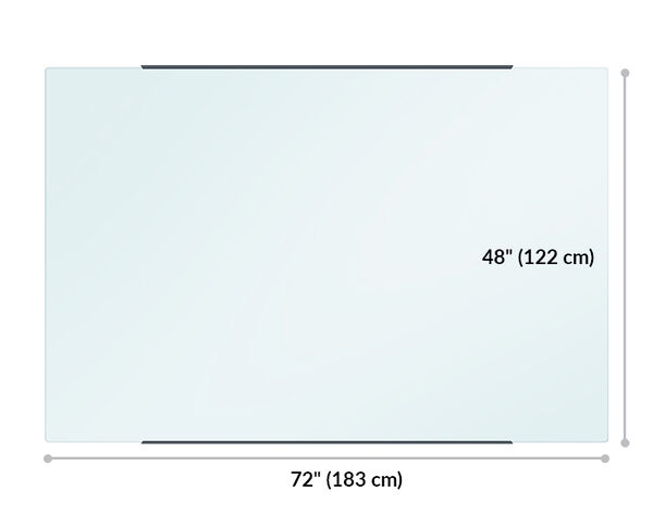 glass board measures 72 inches wide and 48 inches long