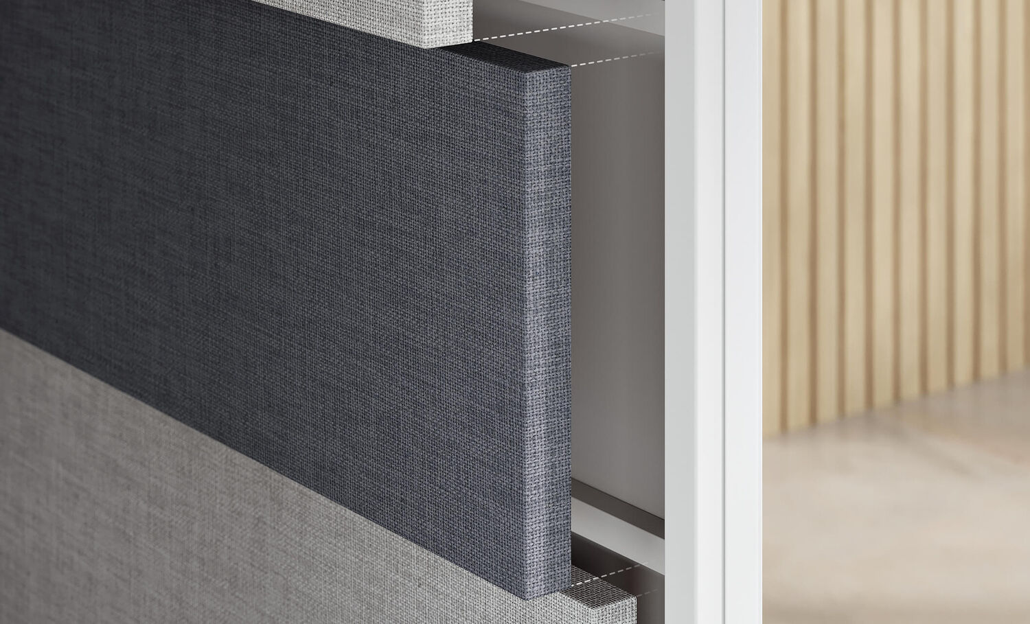 close up view of the removeable panels on the inside of the privacy booth