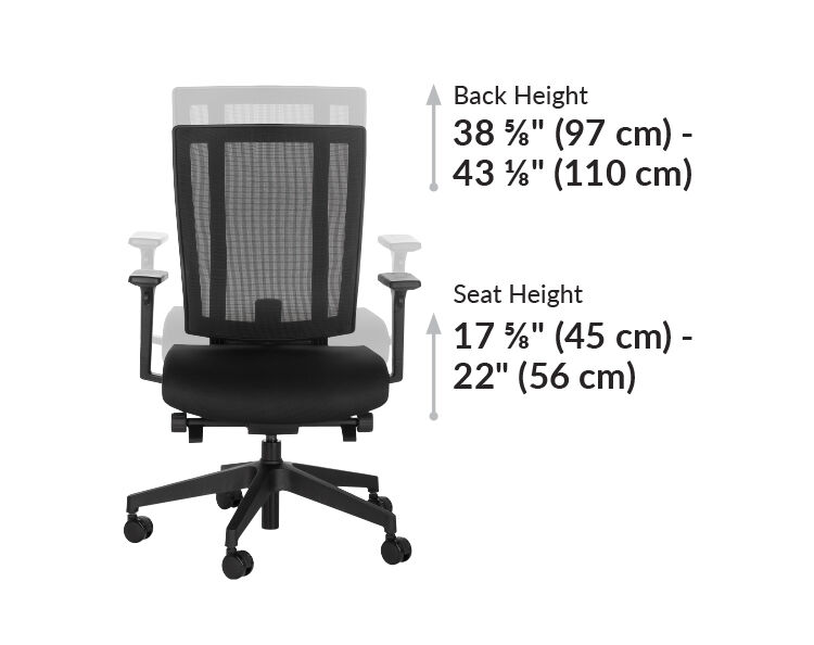 Vari task chair back height is 38 to 43 inches