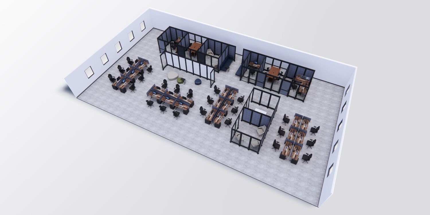 overhead view of an open office space