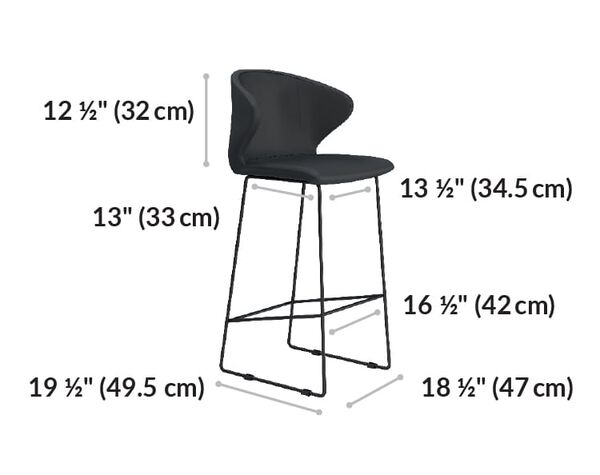 tall cafe chair seat back is 12 and a half inches tall. Seat length is 12 inches and 13 and a half inches wide