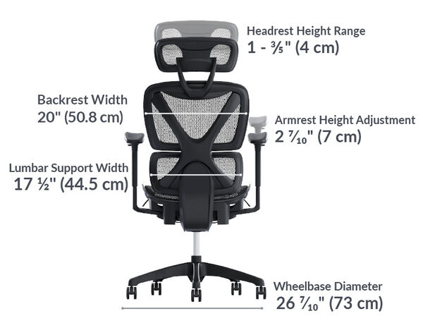 vari task chair adjusts up to 45 and a half inches tall and seat height goes to 17 and a half inches tall