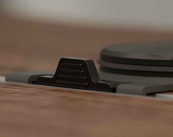 close up view of the base of the phone stand