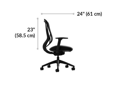 vari performance task chair seat back height is 23 inches tall and depth is 24 inches deep.
