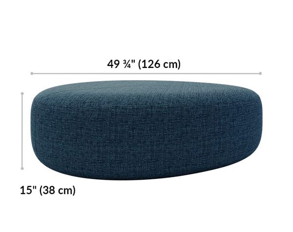 large ottoman is 49 and 3 quarter inches long and 15 inches tall