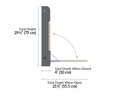 Hide-Away desk has a total height of 29 and a half inches and a total depth of four inches when closed