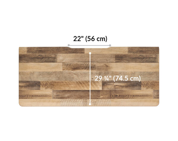 The surface of the Electric Standing Desk 72x30 Reclaimed Wood top is 29.25 inches deep