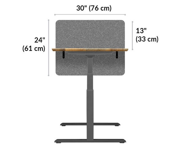 felt privacy and modesty panel 30 is 30 inches wide, 24 inches long, and sits 143 inches above desk when mounted