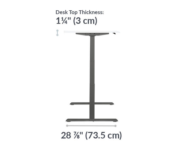 The base of the Electric Standing Desk 72x30 White Slate is 28.88 inches deep