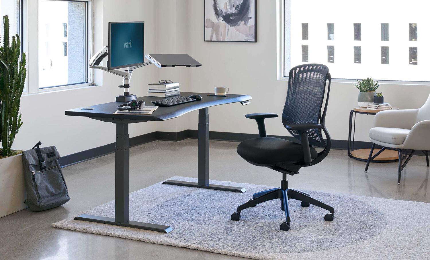 performance task chair and curve electric standing desk creates a high performance work space