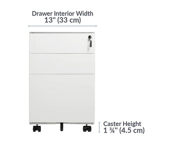 all drawers are 18 and 1 quarter inches long. Height is 23 and a quarter inches