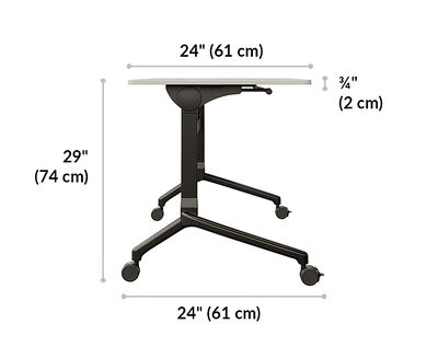 nesting table is 29 inches tall and 24 inches deep. Caster depth is 24 inches and desktop is 3 fourths inch thick