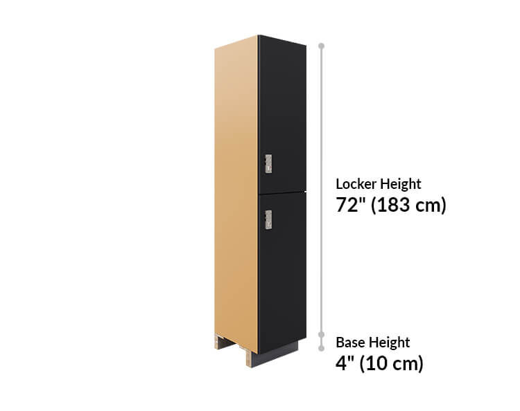 two tier locker is 72 inches tall and base is 4 inches tall