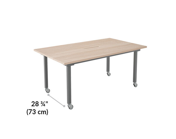 conference table has twenty eight and a quarter inches in between the two end legs