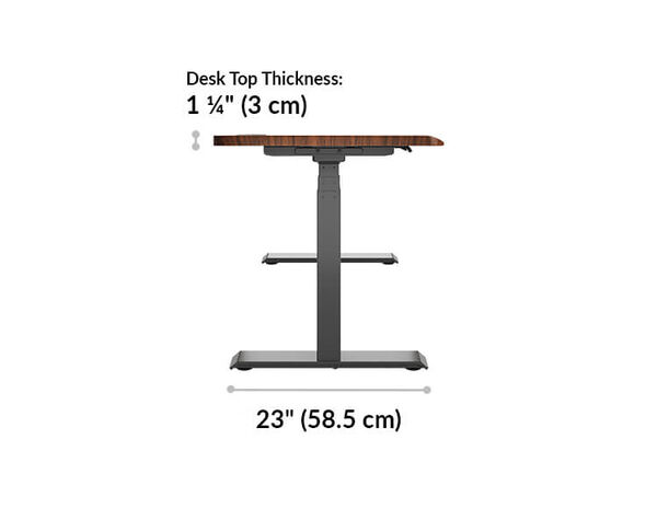 The t-style legs of the Ergo Electric Standing Desk 54x26 have a base of 23 inches
