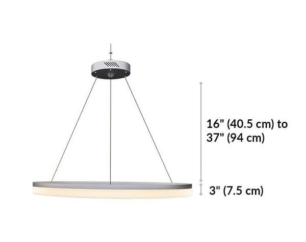 halo pendant length ranges from 16 to 37 inches. Light height is 3 inches