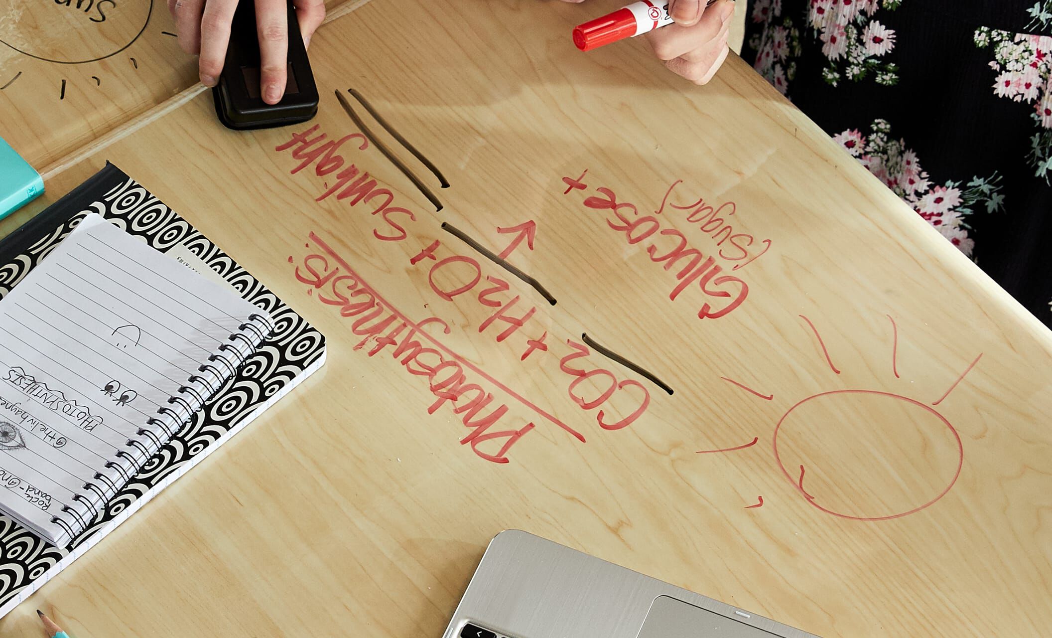 Individuals writing on vari standing school desk for two 5 through 12