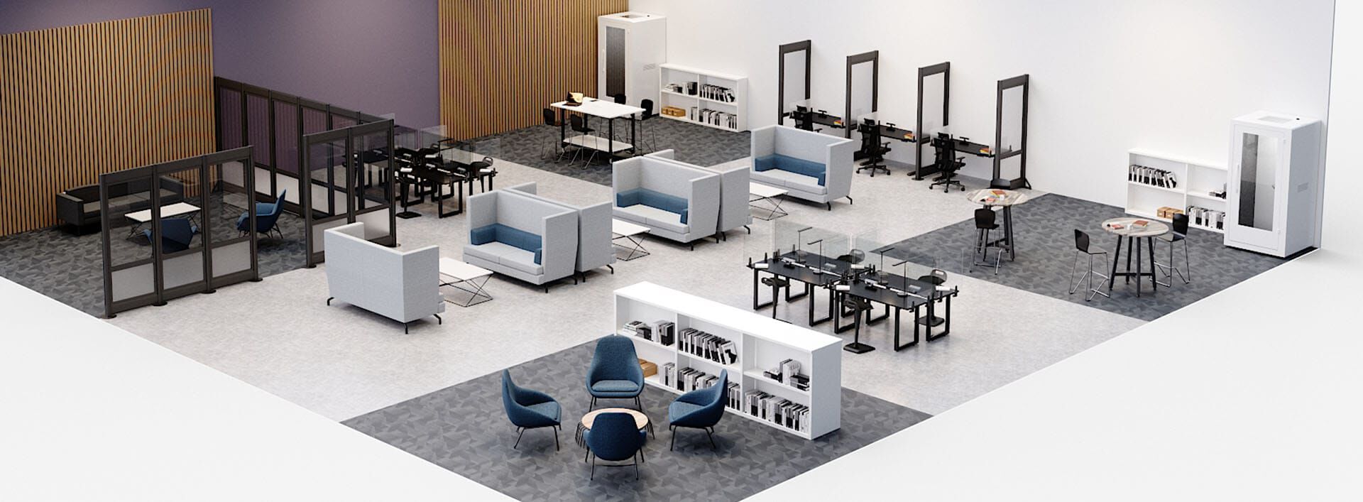 overhead view of an open office space