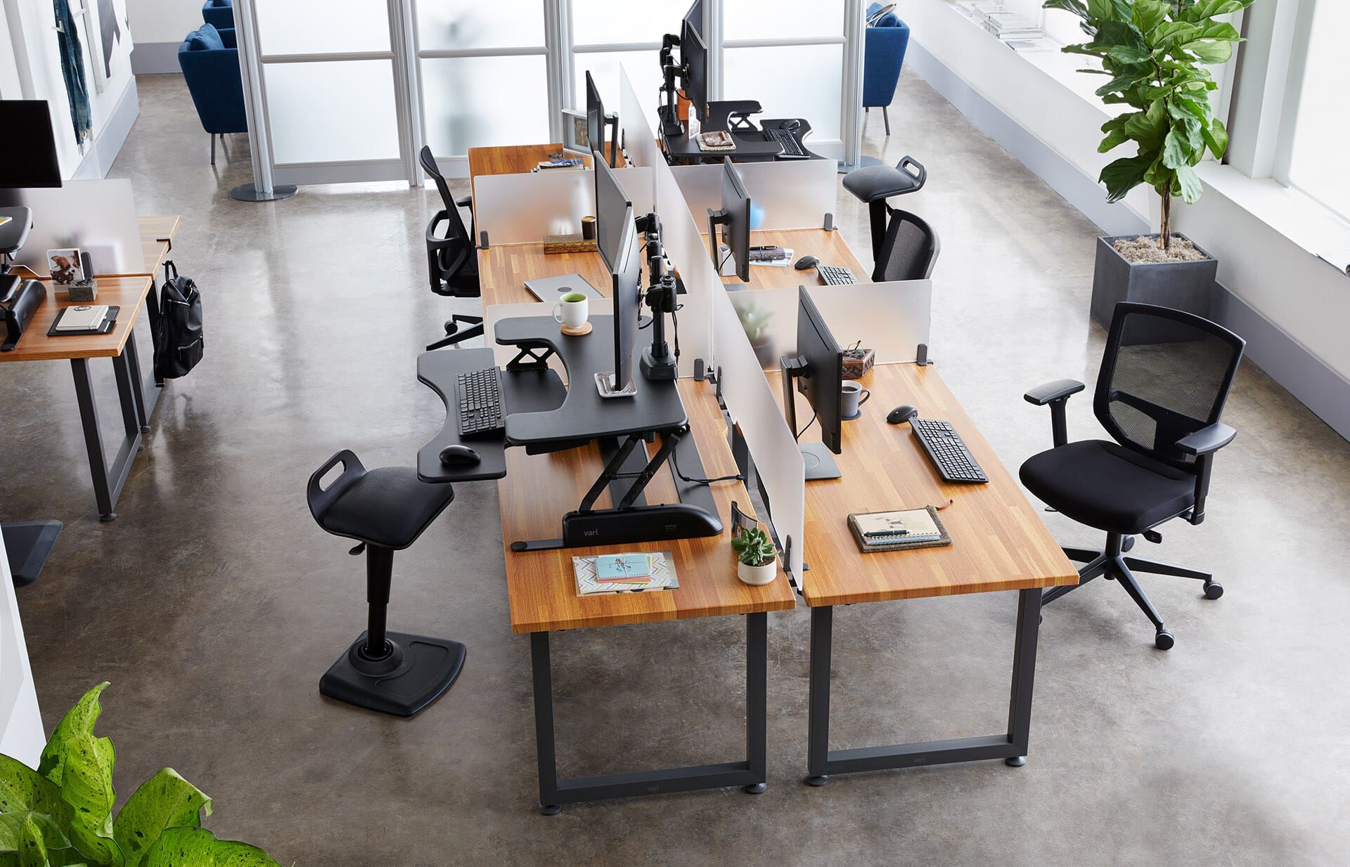 Open office layout with 6 vari tables 60 by 30