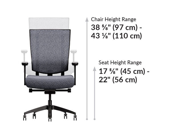 Vari task chair back height is 38 to 43 inches