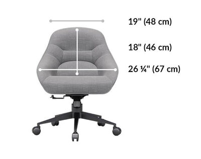 upholstered desk chair seat is 26 and a quarter inches wide. Seat back is 19 inches wide and 18 inches tall