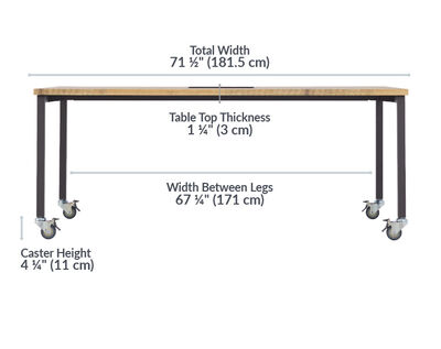 conference table measures 71 1/2 inches long by 67 1/4 inches wide
