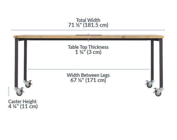 conference table measures 71 1/2 inches long by 67 1/4 inches wide 
