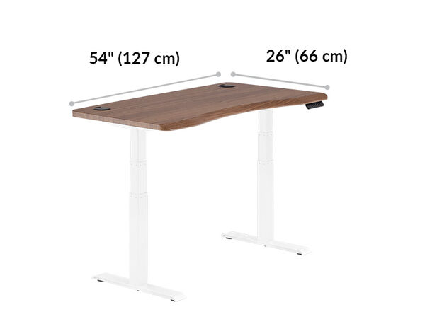 ergo electric Standing Desk 54x26 walnut is fifty four inches wide and twenty six inches deep