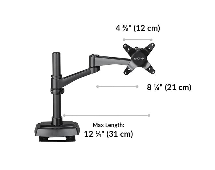max arm length on each side is 12 and 3 quarter inches long.