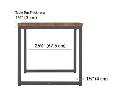 white vari table 60 by 30 length 26.5 inches. Table top thickness 1 and a quarter inches.