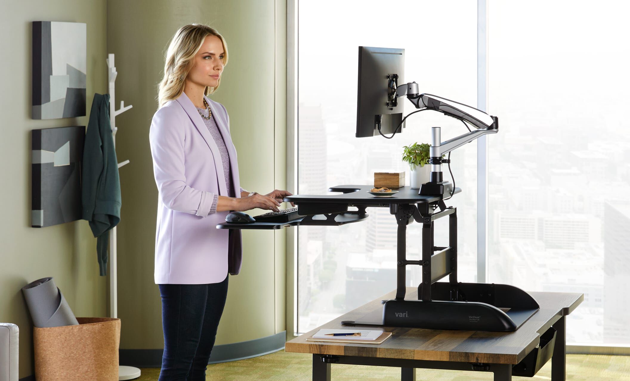 varidesk standing desk converter in use