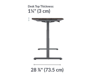 The base of the Electric Standing Desk with ComfortEdge™ 60x30 espresso wood and slate is 28.88 inches deep
