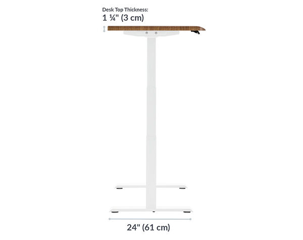 electric standing desk has the leg base of twenty four inches long