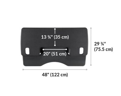 Dimension image that shows the surface area of the desk is 48 inches wide and 29.75 inches deep