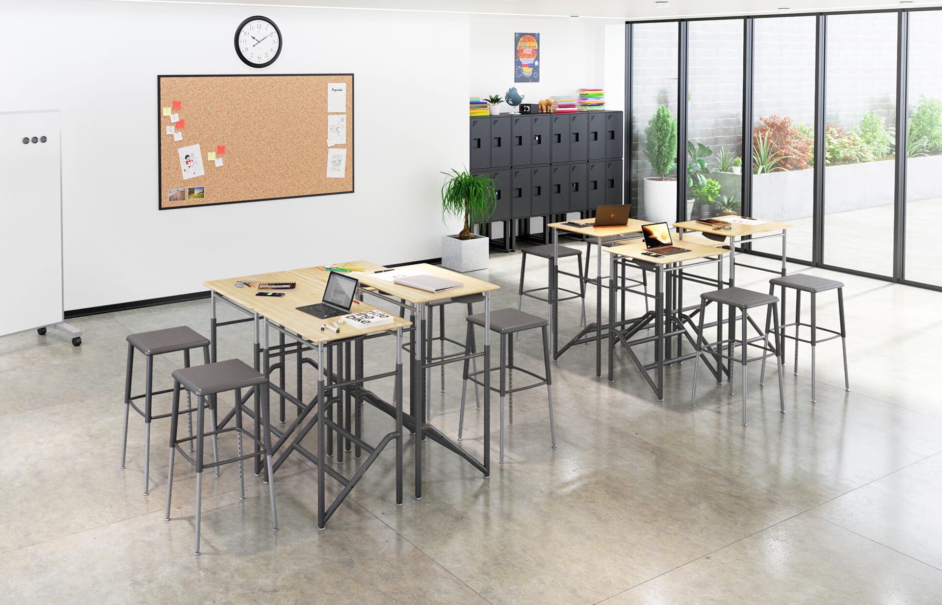 classroom with adjustable standing school desks 5 through 12