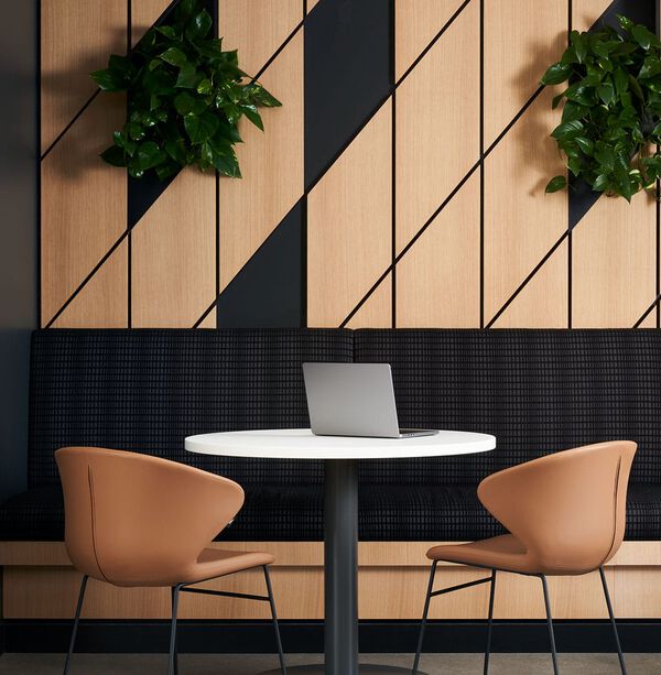 cafe sitting area with a table and chairs