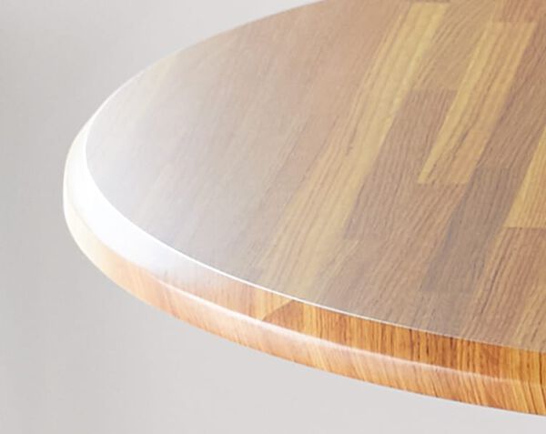 Beveled egde of desk shows off the beautiful grain of study laminate