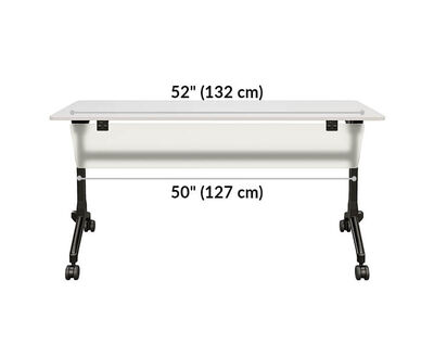 flip top training table modesty panel base is 50 inches wide and top is 52 inches wide
