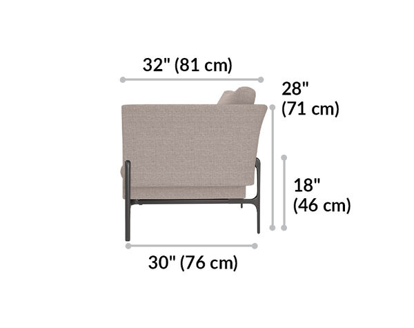 contemporary chair is 32 inches deep and 28 inches tall