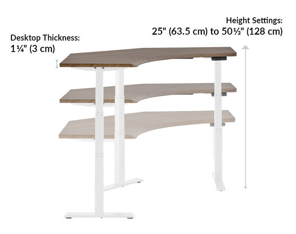 command center electric standing desk has a max height of fifty and a half inches