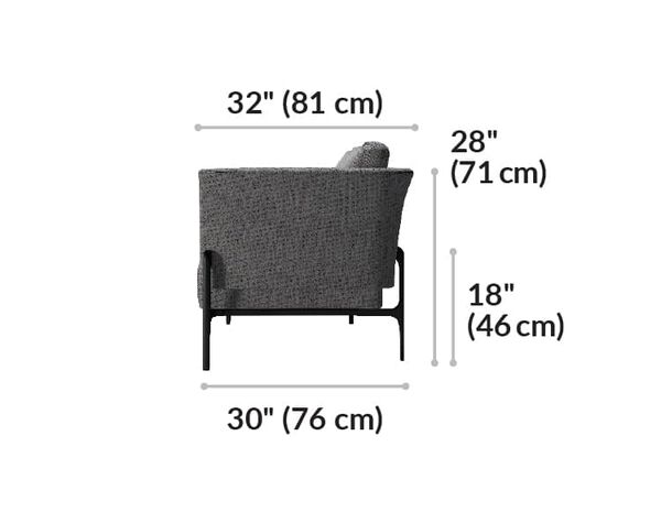 contemporary three seat sofa is 32 inches deep and 28 inches tall