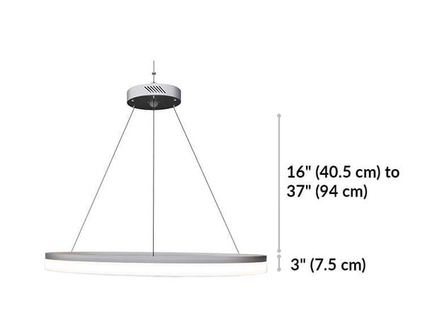 halo pendant length ranges from 16 to 37 inches. Light height is 3 inches