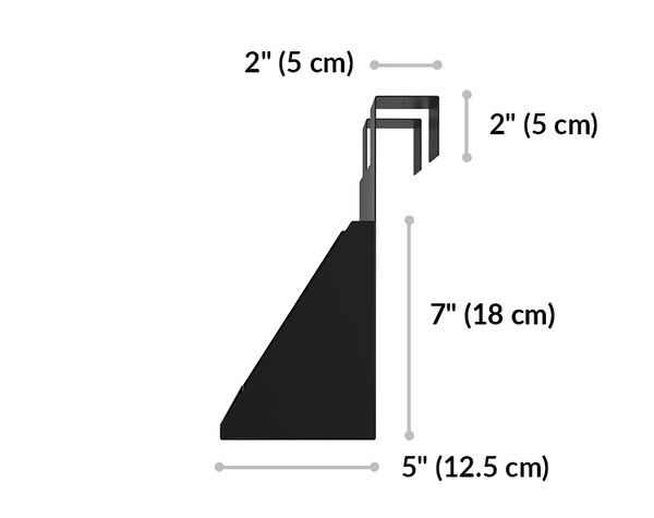 quickflex cubes hanging shelf is seven inches tall five inches wide and the slot to fit over the wall panel is two inches wide