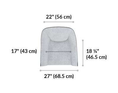 upholstered conference chair is 22 to 27 inches wide and 18 and a quarter inches deep. Seat cushion is 17 inches wide,