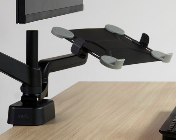 laptop stand seen from above, with full tray and anti-slide grippers to support laptop securely 
